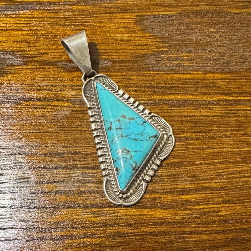 Turquoise Silver Pendant Necklace Signed LDR - 925
